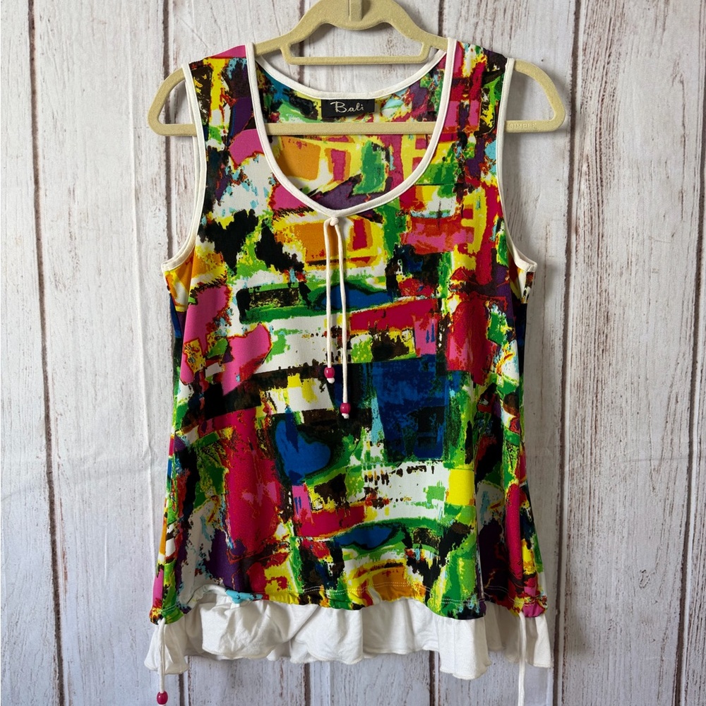 Vintage Bali Abstract MultiColor Artistic Print Sleeveless
Tank Top M/L